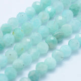 Natural Amazonite Beads Strands, Faceted, Round, Grade AA, 4mm, Hole: 1mm, about 95pcs/strand, 15.35 inch(39cm), 2Strand/Set