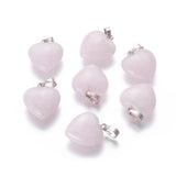 Natural Rose Quartz Pendants, with Brass Findings, Heart, Platinum, 23x20x7~9mm, Hole: 5x8mm, 10pc/Set