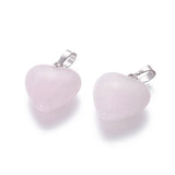 Natural Rose Quartz Pendants, with Brass Findings, Heart, Platinum, 23x20x7~9mm, Hole: 5x8mm, 10pc/Set