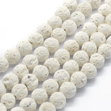 Natural Lava Rock Round Beads Strands, Round, White, 10mm, Hole: 1mm, about 37pcs/strand, 15.15 inch(38.5cm), 10Strand/Set