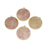 Natural Strawberry Quartz Pendants, with Brass Findings, Flat Round, Golden, 32~34x28.5~31x2mm, Hole: 1.6mm, 5pc/Set