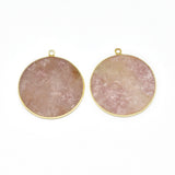 Natural Strawberry Quartz Pendants, with Brass Findings, Flat Round, Golden, 32~34x28.5~31x2mm, Hole: 1.6mm, 5pc/Set