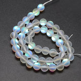 Synthetic Moonstone Beads Strands, Holographic Beads, Half AB Color Plated, Frosted, Round, White, 8mm, Hole: 1mm, about 46pcs/strand, 15 inch, 5Strand/Set