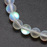 Synthetic Moonstone Beads Strands, Holographic Beads, Half AB Color Plated, Frosted, Round, White, 8mm, Hole: 1mm, about 46pcs/strand, 15 inch, 5Strand/Set