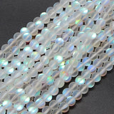 Synthetic Moonstone Beads Strands, Holographic Beads, Half AB Color Plated, Frosted, Round, White, 8mm, Hole: 1mm, about 46pcs/strand, 15 inch, 5Strand/Set