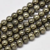 Natural Pyrite Round Beads Strands, Grade A, 6mm, Hole: 1mm, about 62pcs/strand, 15.5 inch, 2Strand/Set