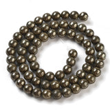 Natural Pyrite Round Beads Strands, Grade A, 6mm, Hole: 1mm, about 62pcs/strand, 15.5 inch, 2Strand/Set