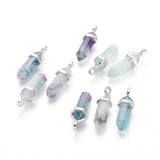 Natural Fluorite Double Terminated Pointed Pendants, with Random Alloy Pendant Hexagon Bead Cap Bails, Bullet, Platinum, 37~40x12mm, Hole: 3mm, 15pc/Set