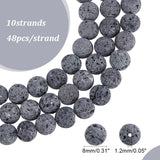 Unwaxed Natural Lava Rock Bead Strands, Round, 8mm, Hole: 1.2mm, about 48pcs/strand, 15.5 inch, 10Strand/Set