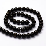 Natural Golden Sheen Obsidian Beads Strands, Round, 8mm, Hole: 1mm, about 49pcs/strand, 15.2 inch, 5Strand/Set