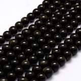 Natural Golden Sheen Obsidian Beads Strands, Round, 8mm, Hole: 1mm, about 49pcs/strand, 15.2 inch, 5Strand/Set