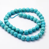 Faceted Synthetical Turquoise Beads Strands, Round, Dyed, Sky Blue, 6mm, Hole: 1.5mm, about 68~69pcs/strand, 14.7 inch, 5Strand/Set