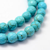 Faceted Synthetical Turquoise Beads Strands, Round, Dyed, Sky Blue, 6mm, Hole: 1.5mm, about 68~69pcs/strand, 14.7 inch, 5Strand/Set