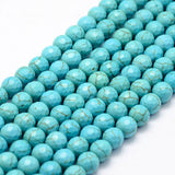 Faceted Synthetical Turquoise Beads Strands, Round, Dyed, Sky Blue, 6mm, Hole: 1.5mm, about 68~69pcs/strand, 14.7 inch, 5Strand/Set