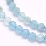 Natural Aquamarine Beads Strands, Faceted, Round, 2mm, Hole: 0.5mm, about 210~220pcs/strand, 15.7 inch(40cm), 2Strand/Set