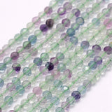 Natural Fluorite Beads Strands, Faceted, Round, 3mm, Hole: 0.5mm, about 132pcs/strand, 15.5 inch(39.5cm), 2Strand/Set