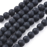 Natural Black Obsidian Beads Strands, Frosted, Round, 8mm, Hole: 1.2mm, about 49pcs/strand, 15.4 inch(39.2cm), 5Strand/Set