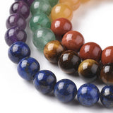 Chakra Theme Natural Red Rainbow Jasper & Yellow Aventurine & Tiger Eye & Green Aventurine & Blue Spot Stone & Lapis Lazuli & Amethyst Beads Strands, Round, Chakra, 6mm, Hole: 0.6mm, about 63pcs/strand, 15.75 inch(40cm)