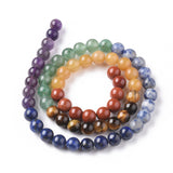 Chakra Theme Natural Red Rainbow Jasper & Yellow Aventurine & Tiger Eye & Green Aventurine & Blue Spot Stone & Lapis Lazuli & Amethyst Beads Strands, Round, Chakra, 6mm, Hole: 0.6mm, about 63pcs/strand, 15.75 inch(40cm)