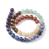 Chakra Theme Natural Red Rainbow Jasper & Yellow Aventurine & Tiger Eye & Green Aventurine & Blue Spot Stone & Lapis Lazuli & Amethyst Beads Strands, Round, Chakra, 8mm, Hole: 0.8mm, about 47pcs/strand, 15.35 inch(39cm)