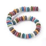 Natural Lava Rock Beads Strands, Dyed, Flat Round/Disc, Mixed Color, 8~8.5x3~4mm, Hole: 2mm, about 54~60 pcs/Strand, 7.87 inch(20 cm)