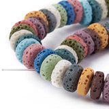 Natural Lava Rock Beads Strands, Dyed, Flat Round/Disc, Mixed Color, 8~8.5x3~4mm, Hole: 2mm, about 54~60 pcs/Strand, 7.87 inch(20 cm)