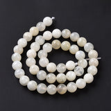 Natural White Moonstone Beads Strands, Round, 8mm, Hole: 1mm, about 47pcs/strand, 15.55 inch(39.5cm), 2Strand/Set