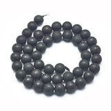 Natural Shungite Beads Strands, Frosted, Round, 8mm, Hole: 1mm, about 46 pcs/Strand, 15.35 inch(39 cm)