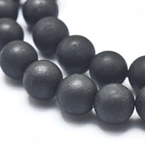 Natural Shungite Beads Strands, Frosted, Round, 8mm, Hole: 1mm, about 46 pcs/Strand, 15.35 inch(39 cm)