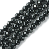 Natural Black Tourmaline Beads Strands, Faceted, Round, 4mm, Hole: 0.8mm, about 94pcs/strand, 15.35 inch(39cm), 3Strand/Set