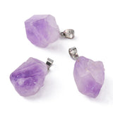 3Pcs Natural Amethyst Pendants, with Platinum Brass Snap on Bails, Nuggets, 20~26x12~20x10~16mm, Hole: 4x4mm