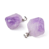 3Pcs Natural Amethyst Pendants, with Platinum Brass Snap on Bails, Nuggets, 20~26x12~20x10~16mm, Hole: 4x4mm