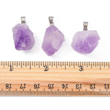 3Pcs Natural Amethyst Pendants, with Platinum Brass Snap on Bails, Nuggets, 20~26x12~20x10~16mm, Hole: 4x4mm