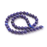 Natural Lapis Lazuli Beads Strands, Dyed, Round, Blue, 4mm, Hole: 0.5~0.8mm, about 44pcs/strand, 7.6 inch, 5Strands/Set