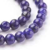 Natural Lapis Lazuli Beads Strands, Dyed, Round, Blue, 4mm, Hole: 0.5~0.8mm, about 44pcs/strand, 7.6 inch, 5Strands/Set