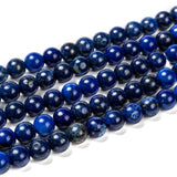 Natural Lapis Lazuli Beads Strands, Dyed, Round, Blue, 8mm, Hole: 1mm, about 22~24pcs/strand, 7.6 inch, 5Strand/Set