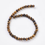 Natural Tiger Eye Beads Strands, Round, Goldenrod, 4mm, Hole: 1mm, about 46pcs/strand, 7.4 inch, 5Strand/Set