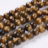 Natural Tiger Eye Beads Strands, Round, Goldenrod, 4mm, Hole: 1mm, about 46pcs/strand, 7.4 inch, 5Strand/Set