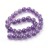 Natural Amethyst Beads Strands, Round, 6mm, Hole: 1mm, about 32pcs/strand, 7.6 inch, 5Strand/Set