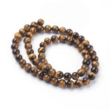 Natural Tiger Eye Beads Strands, Grade A, Round, Goldenrod, 6mm, Hole: 1mm, about 60pcs/strand, 15 inch, 5Strand/Set