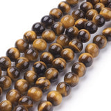 Natural Tiger Eye Beads Strands, Grade A, Round, Goldenrod, 6mm, Hole: 1mm, about 60pcs/strand, 15 inch, 5Strand/Set