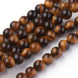 Natural Tiger Eye Beads Strands, Round, Goldenrod, 6mm, Hole: 1mm, about 30pcs/strand, 7.4 inch, 5Strand/Set