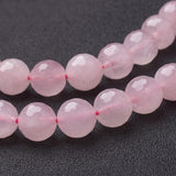 Natural Rose Quartz Beads Strands, Faceted,  Round, Pink, 10mm, Hole: 1mm, about 19pcs/strand, 7.8 inch, 5Strand/Set