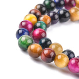 Natural Tiger Eye Beads Strands, Round, Mixed Color, 6mm, hole: 1mm, about 32pcs/strand, 7.8 inch, 5Strand/Set