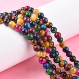 Natural Tiger Eye Beads Strands, Round, Mixed Color, 6mm, hole: 1mm, about 32pcs/strand, 7.8 inch, 5Strand/Set