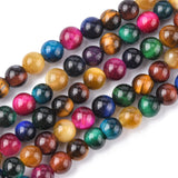 Natural Tiger Eye Beads Strands, Round, Mixed Color, 6mm, hole: 1mm, about 32pcs/strand, 7.8 inch, 5Strand/Set