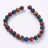 Natural Tiger Eye Beads Strands, Round, Mixed Color, 8mm, hole: 1mm, about 24pcs/strand, 7.8 inch, 5Strand/Set