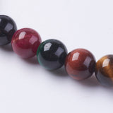 Natural Tiger Eye Beads Strands, Round, Mixed Color, 8mm, hole: 1mm, about 24pcs/strand, 7.8 inch, 5Strand/Set