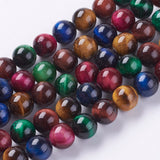 Natural Tiger Eye Beads Strands, Round, Mixed Color, 8mm, hole: 1mm, about 24pcs/strand, 7.8 inch, 5Strand/Set