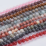 Natural Mixed Gemstone and Dyed Jade Beads Strands, Round, Mixed Color, 6mm, Hole: 1mm, about 60~65pcs/strand, 15.5 inch, 10Strand/Set